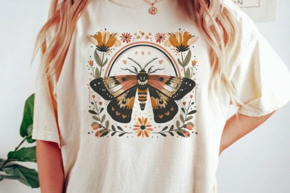 Boho Moth & Floral Rainbow Design: A Creative PNG Asset