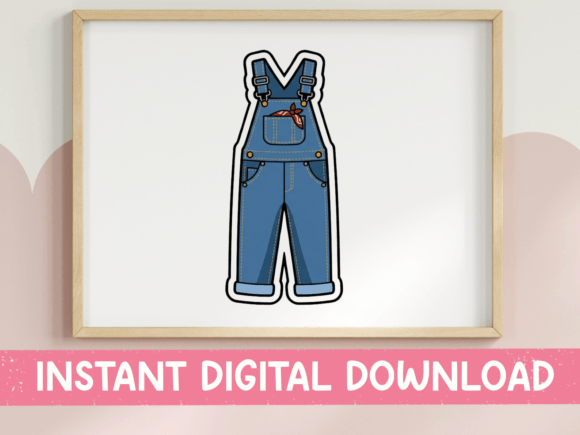 Denim Overalls Sticker Design: A Detailed Graphic Asset