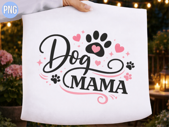 Dog Mama Script Heart Paw Design PNG