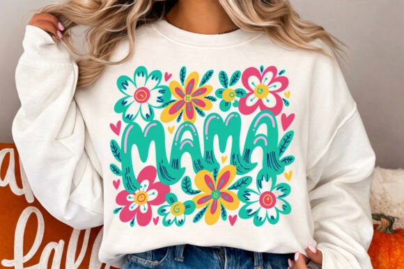 Floral Mama PNG: Retro Mom Design for Vibrant Branding