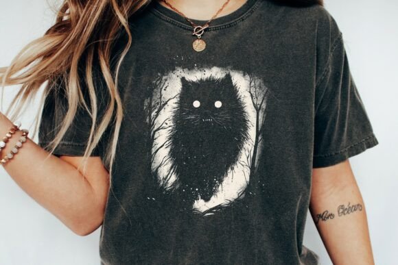 Spooky Black Cat Forest Design PNG