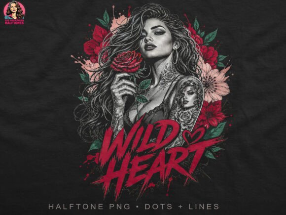 Wild Heart Woman Halftone Design: A Bold Graphic Asset